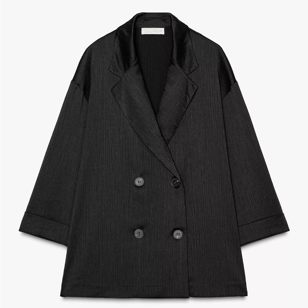 NWT Zara Black Textured Wrinkle look Blazer - Picture 2 of 8